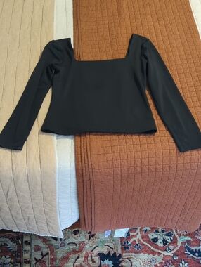 Black Long Sleeve Square Neck Women's Top